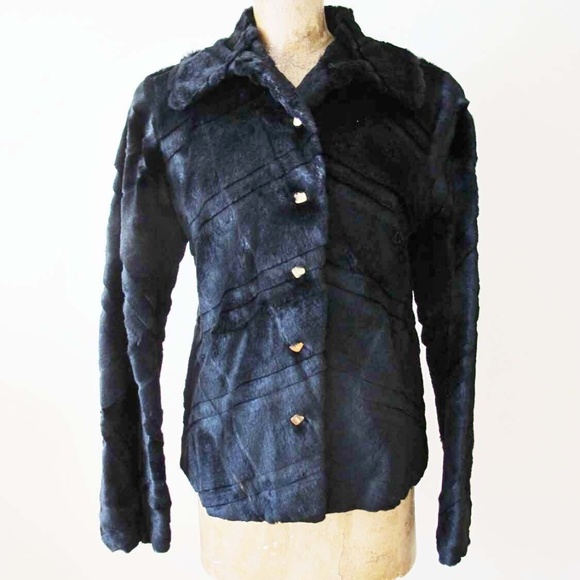 Fendi Black Rabbit Fur Short Jacket Top Size 42 Small Garment Bag Henry Hanger - Picture 1 of 10